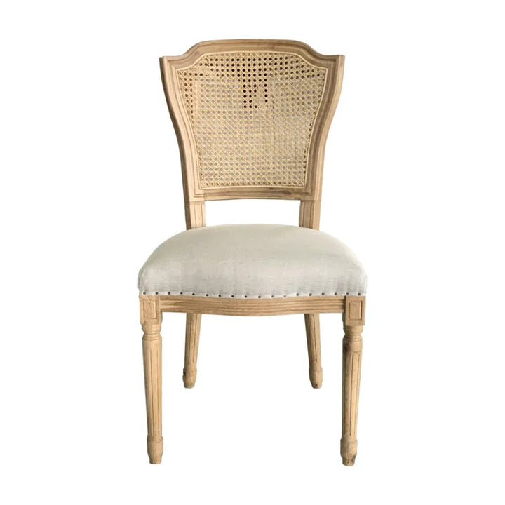 Olivia Weathered Oak Dining Chair linen seat and ratan back