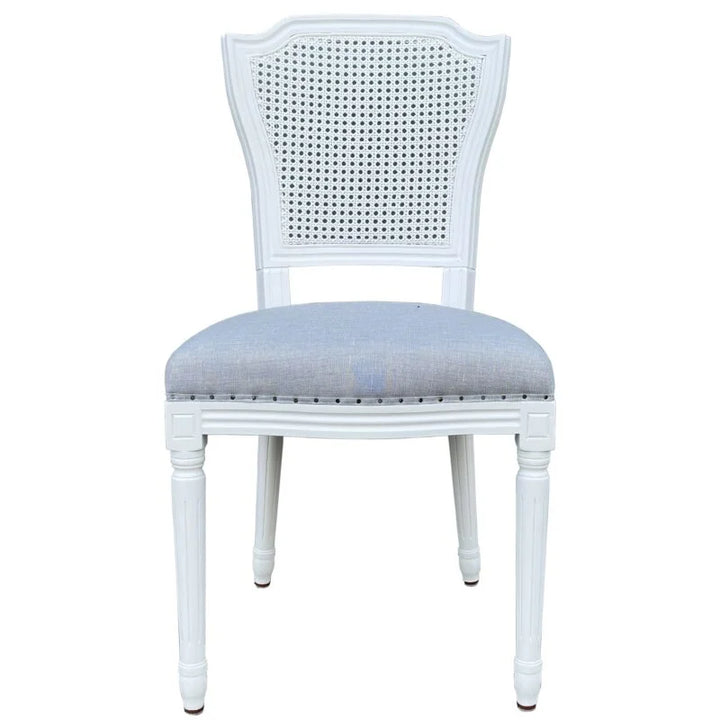 Olivia White Dining Chair Duck Egg Linen