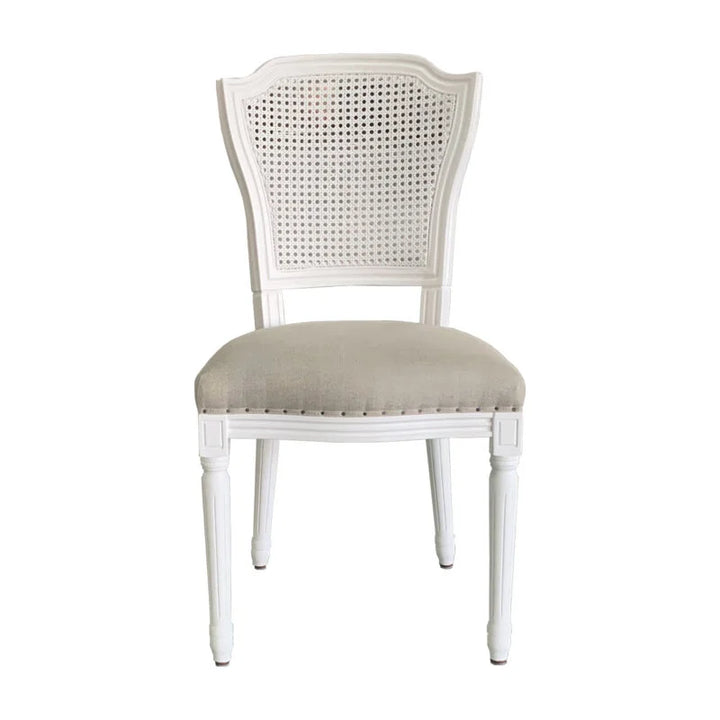 Olivia White Dining Chair Oatmeal Linen