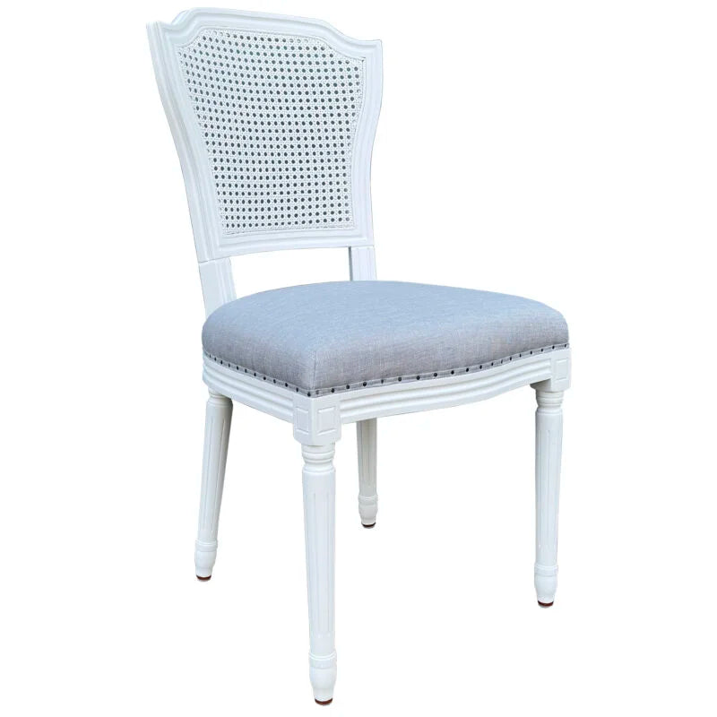 Olivia White Dining Chair Duck Egg Linen
