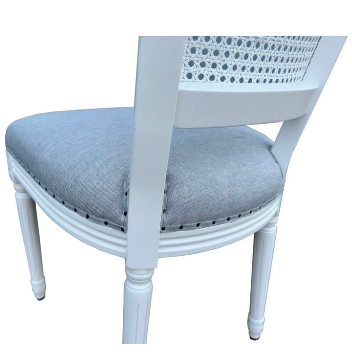 Olivia White Dining Chair Duck Egg Linen