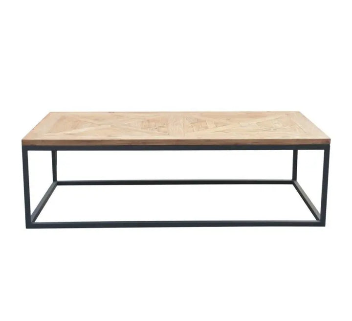 Parquet Top Coffee Table with Iron Base