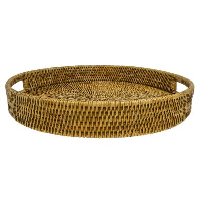 Round rattan tray - tobacco colour