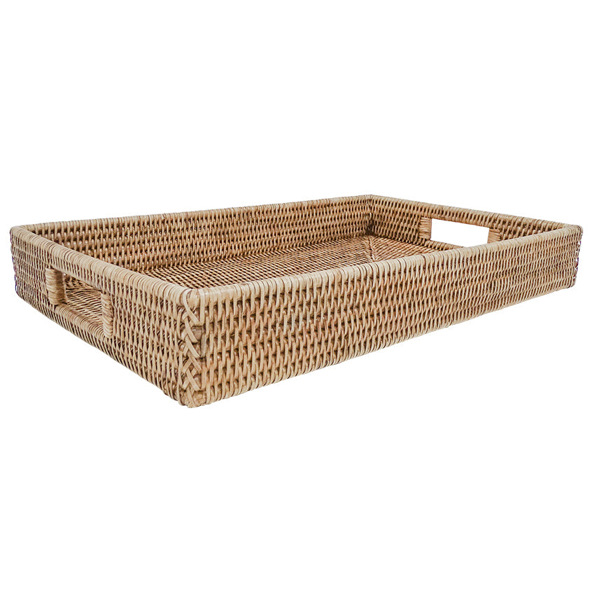 Rattan Rectangle Tray - White Washed