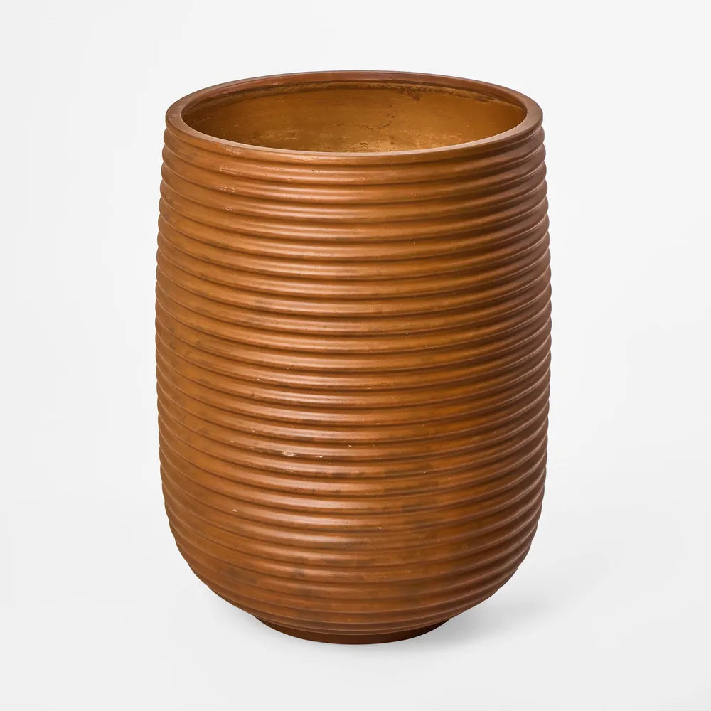 Ribbed Pot Teak/Rust Look - Large