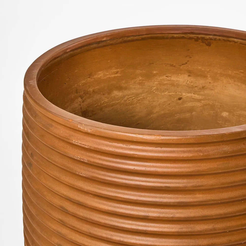 Ribbed Pot Teak/Rust Look - Large