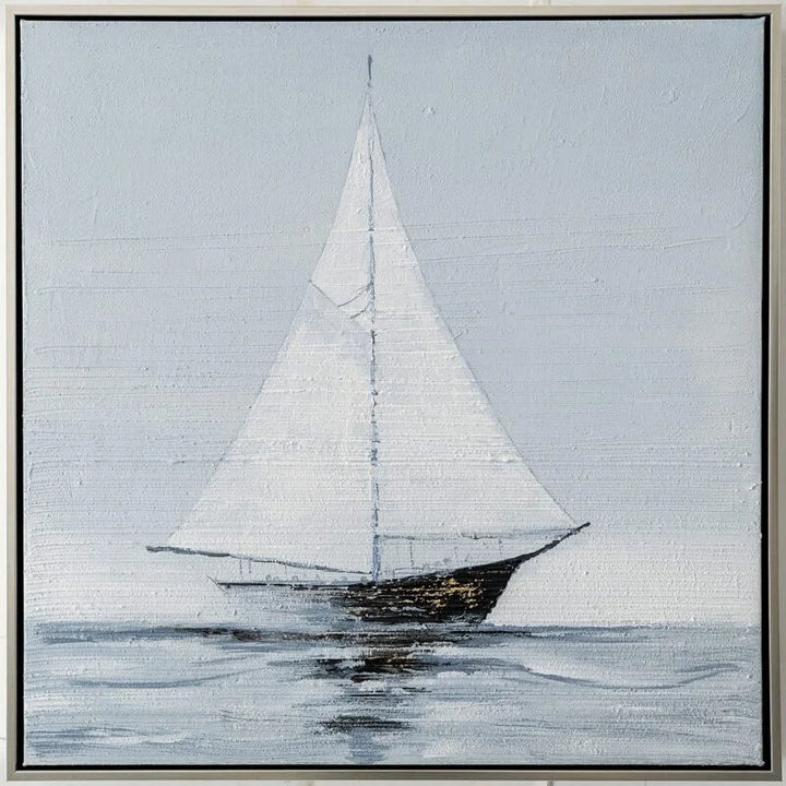 Sailing Boat Single Canvas in Silver Frame