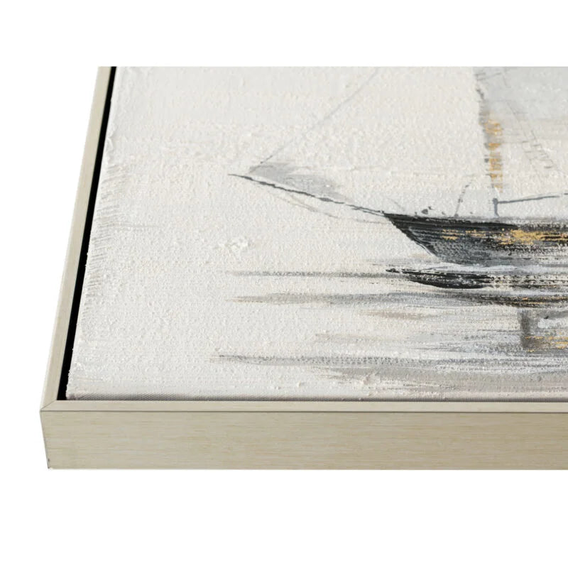 Sailing Boat Neutral Canvas in Silver Frame
