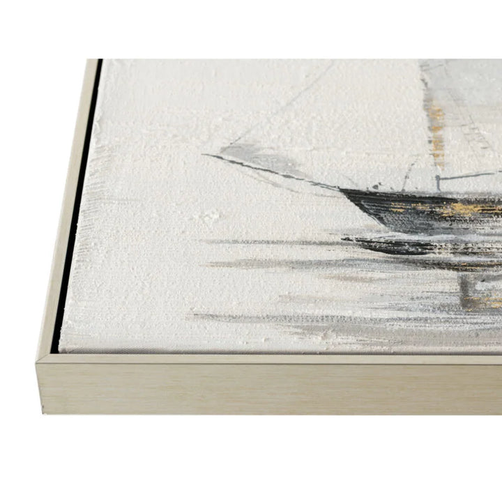 Sailing Boat Neutral Canvas in Silver Frame