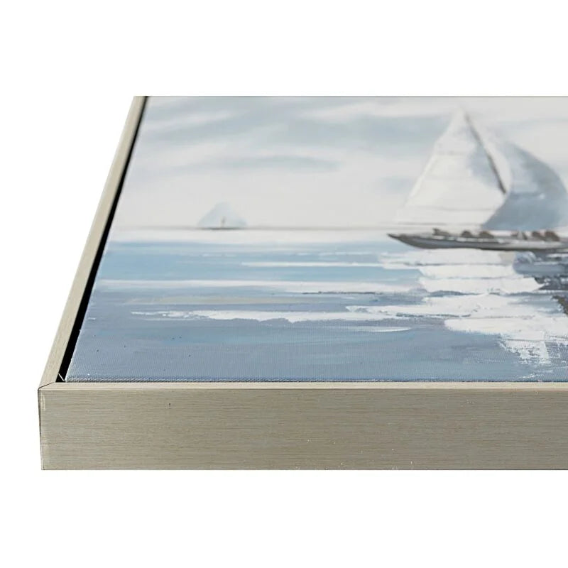 Sailing Boats Blue Canvas in Silver Frame