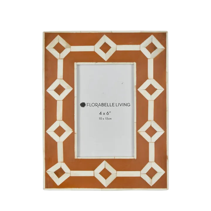 photo frame bone inlay orange and white retro