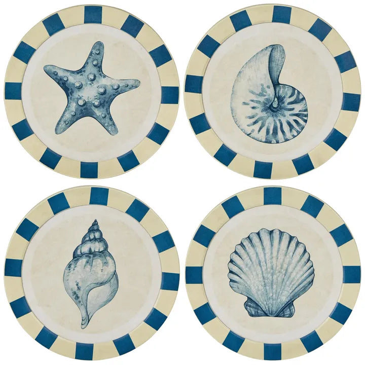 Seashells Round Wall Art Set of 4 blue