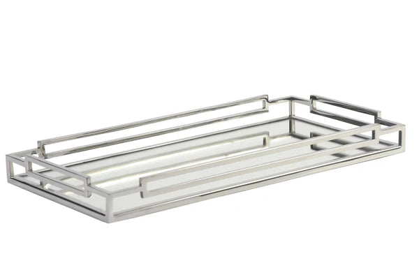 Silver Rectangle Cubism Handle Tray mirror base