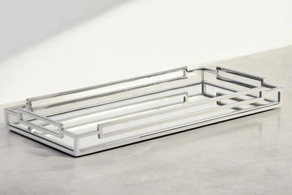 Silver Rectangle Cubism Tray