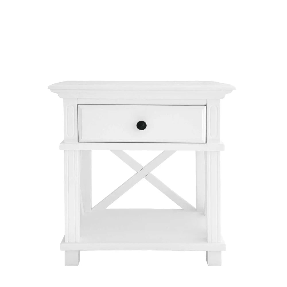 Sorrento Bedside Table - White - single draw - cross back