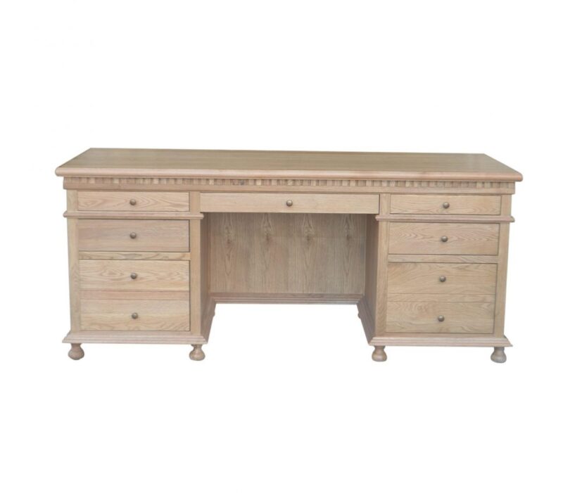 St James Desk Natural Oak 9 draws brass handles