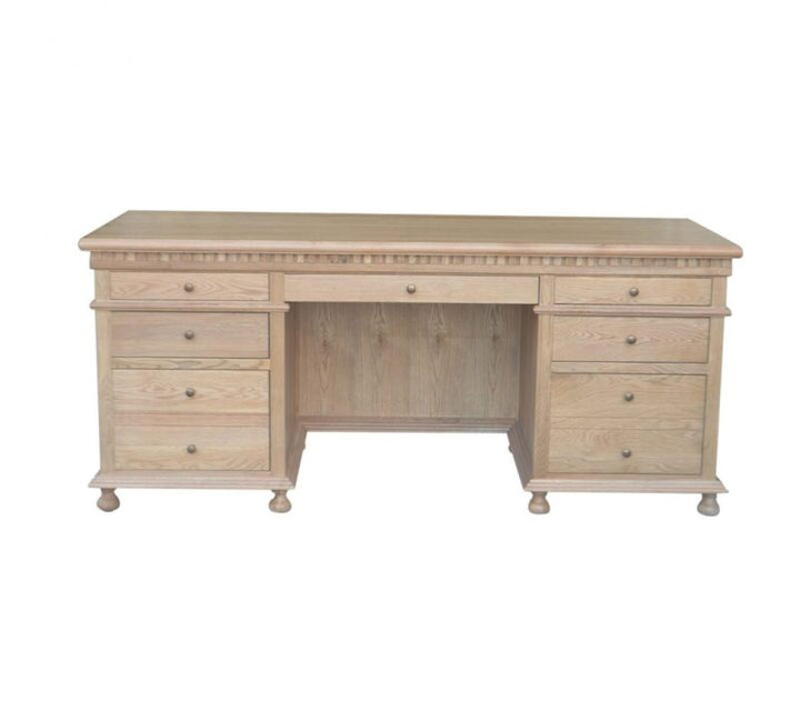 St James Desk Natural Oak 9 draws brass handles