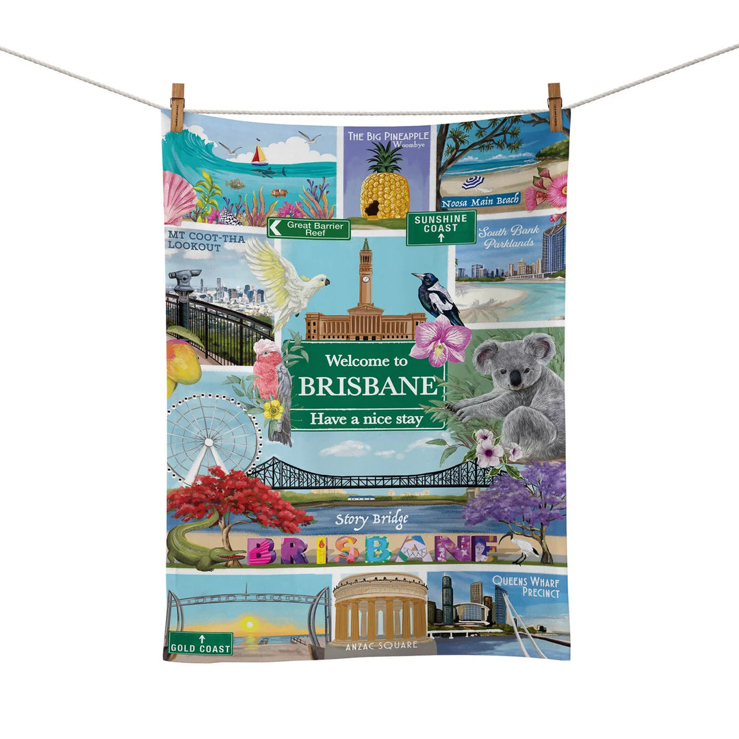 G'Day Brisbane printed tea towel linen/cotton blend