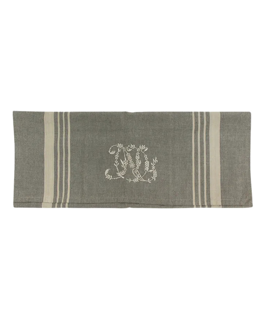 Linen Monogram Tea Towel - Grey Natural Stripes