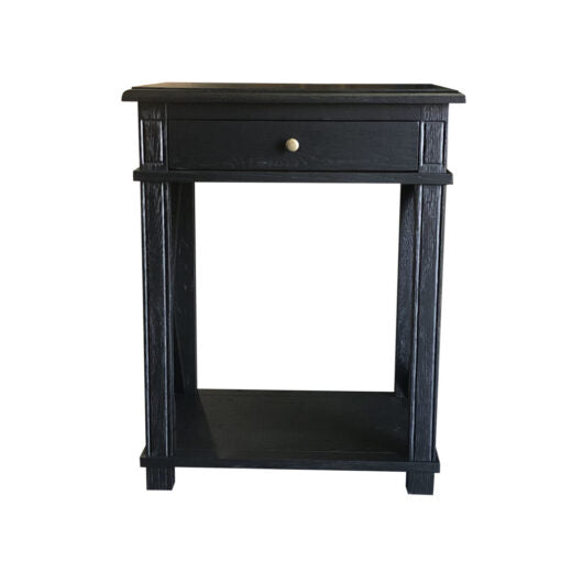 X Brace Large Side Table - Black Oak - single draw