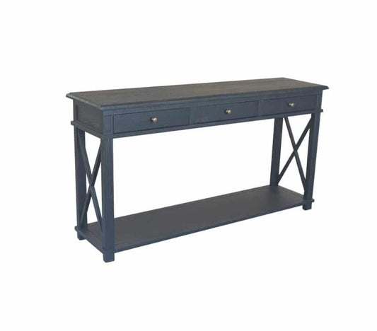 X Brace Three Drawer Console - Black