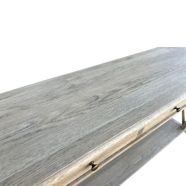 X Brace Three Drawer Console - Weathered oak