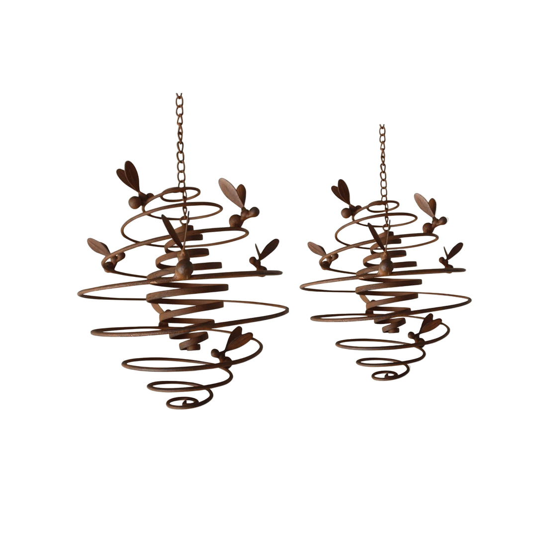 bee swirl outdoor rust finish metal hanging mobile, ideal for outdoor decorating