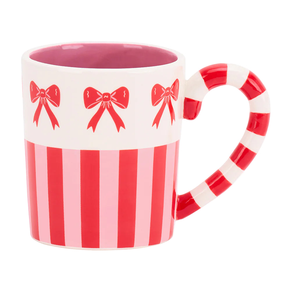 bow& stripe christmas festive mug