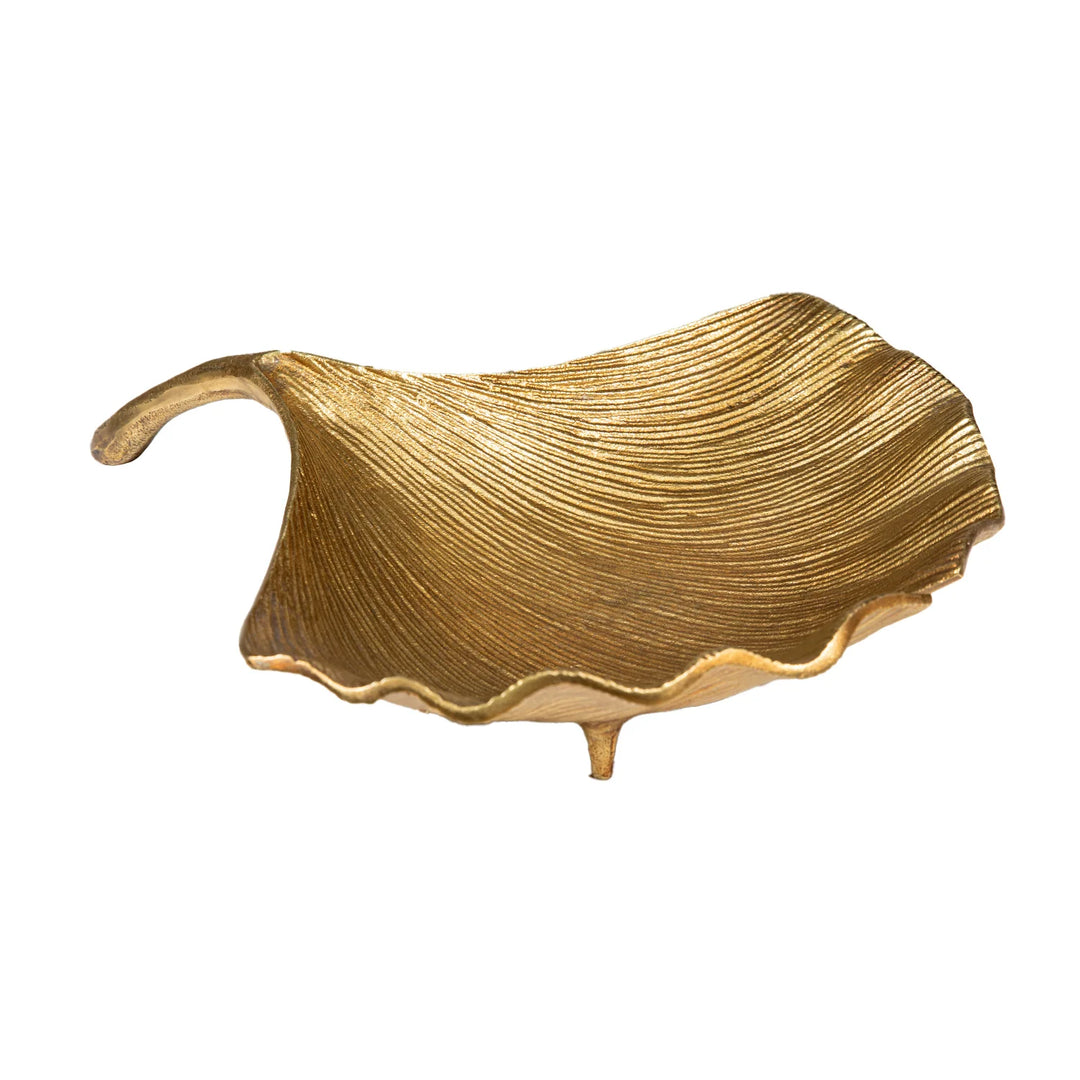 small leaf shaped brass finish decorative bowl