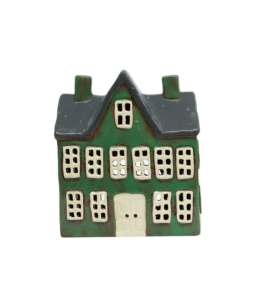 chrisgtmas tealight manor, green, handpainted, beautiful christmas decoration