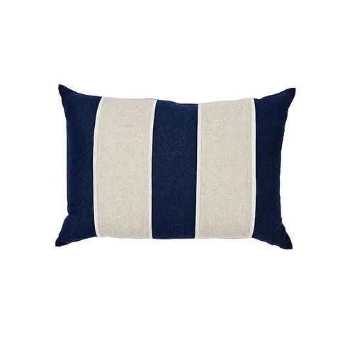 navy & linen wides strip lumbar cushion with feather insert