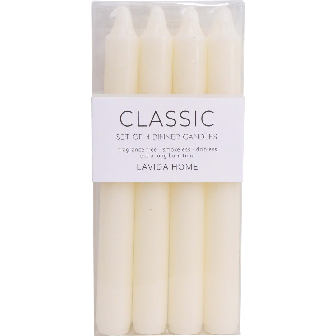pack of 4 dinner candles in classic white
