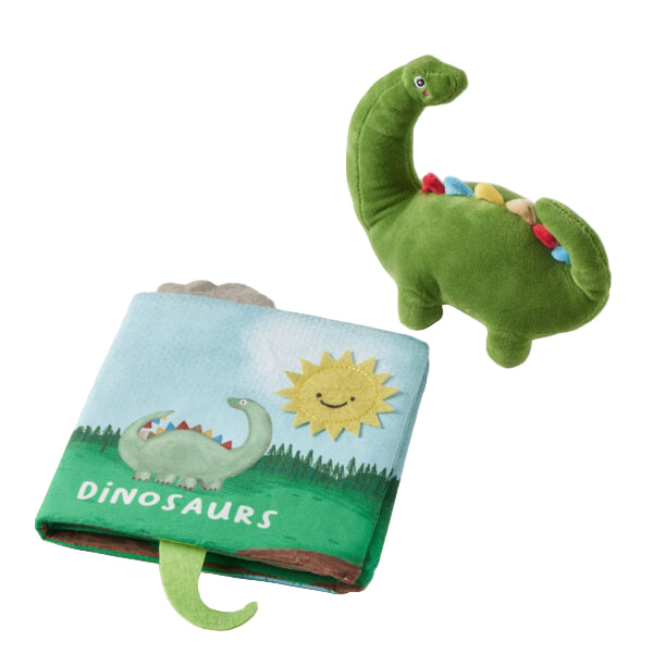 soft fabric dinosaur book, soft dinosaur toy, perfect children's gift, available at Hamptons Avenue