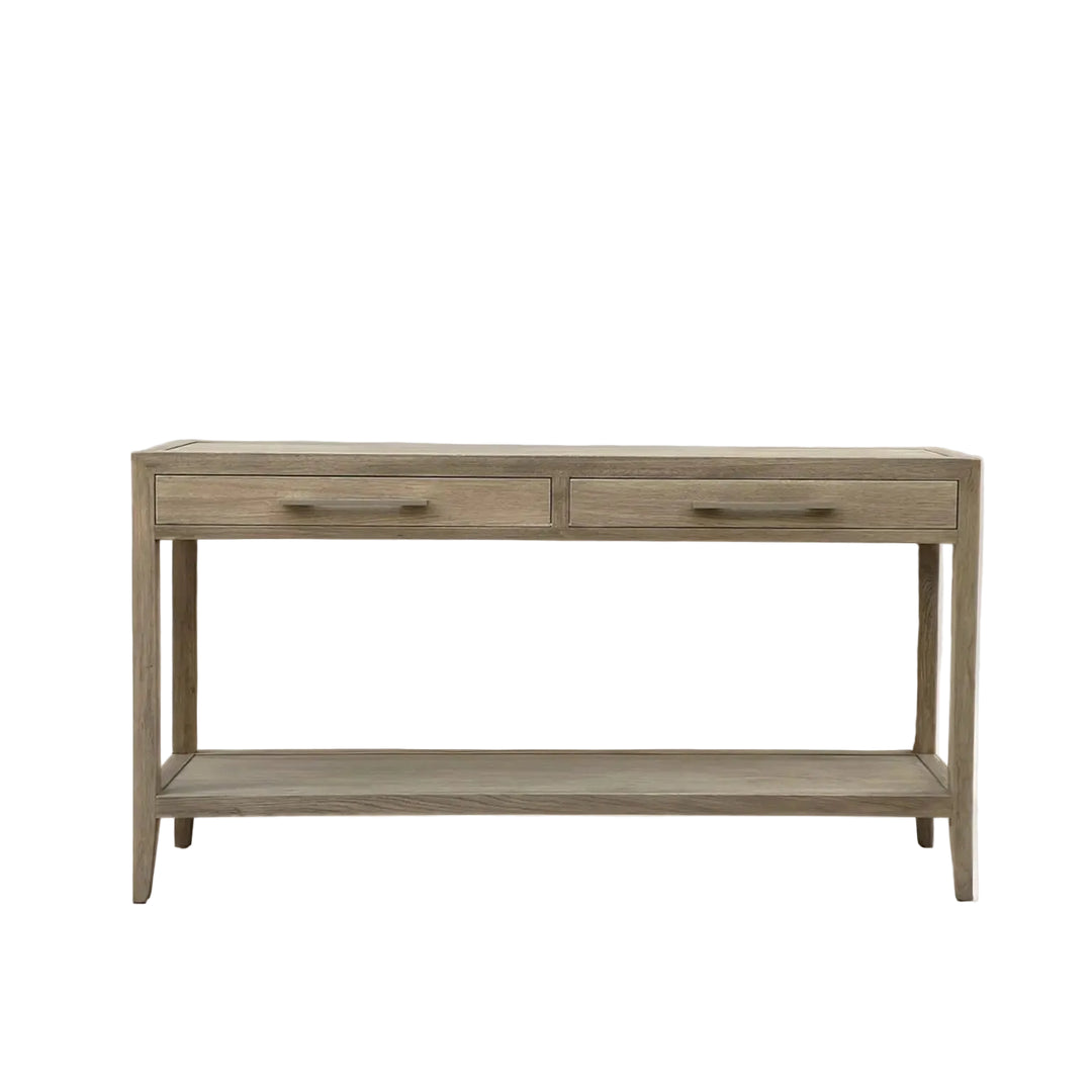 french contemporary weathered oak console with two drawers