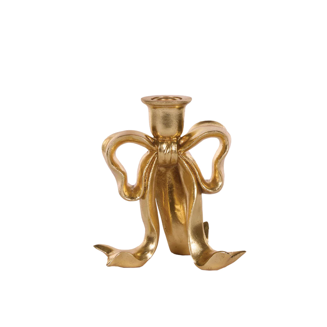 gold bow candleholder for christmas decorating