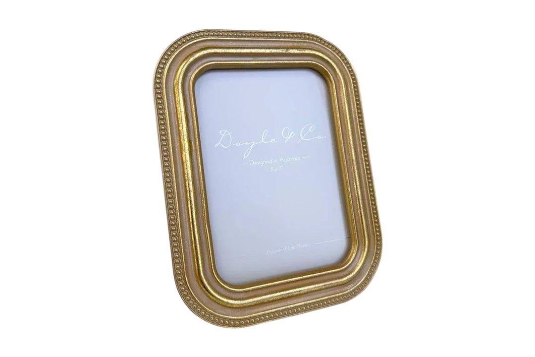 gold beaded edge picture frame, holds 5x7 picture