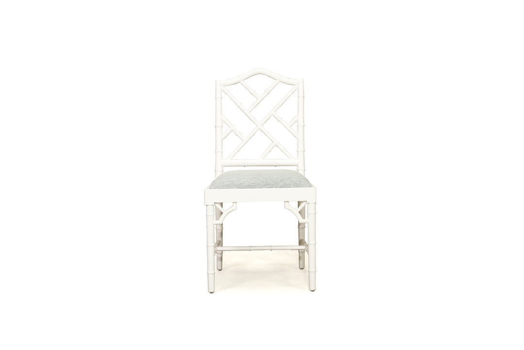 hamptons inspired white dining chair with duck egg blue seat cover