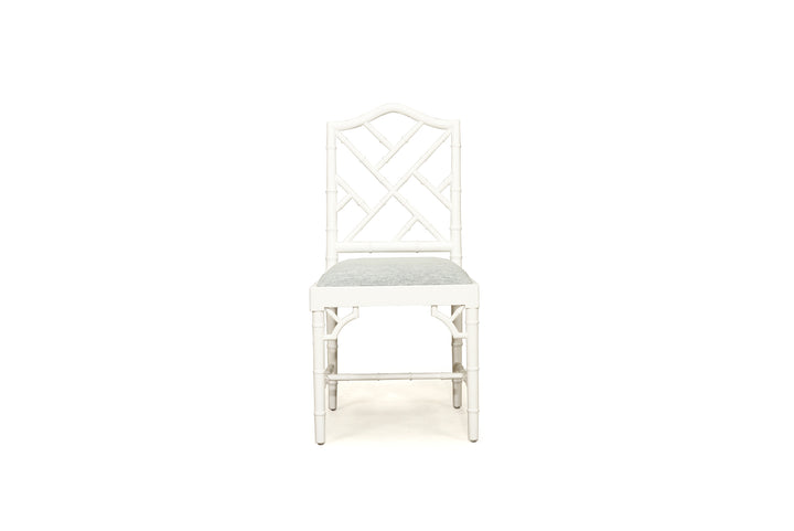 hamptons inspired white dining chair with duck egg blue seat cover