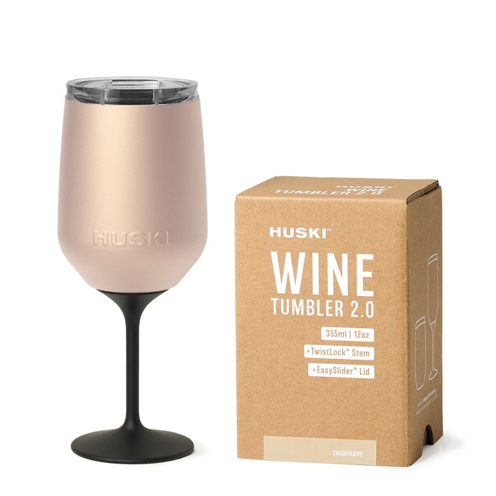 huski wine tumbler in champagne colour. Keeps drinks cold for hours