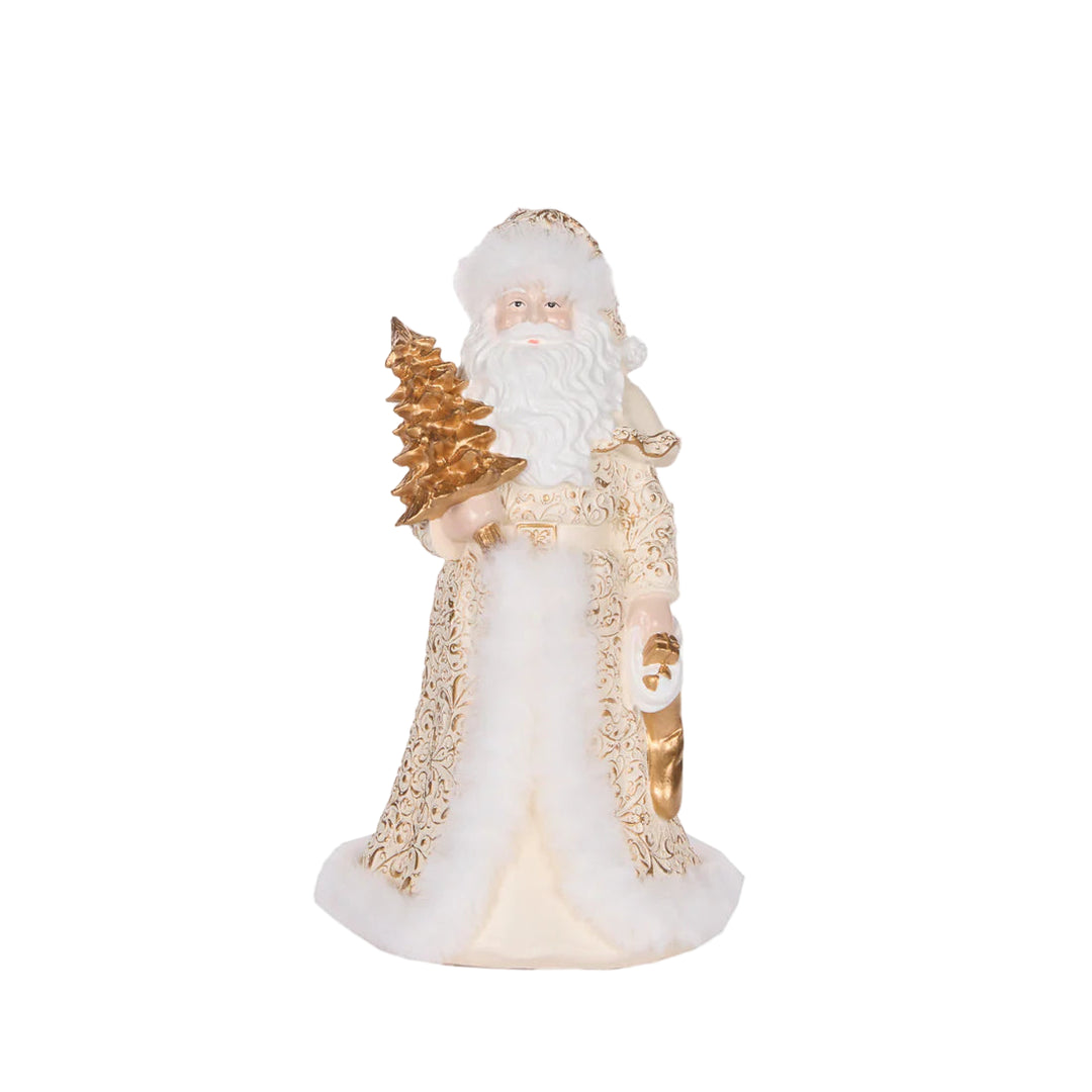 ivory & gold santa with fur, beautiful christmas decoration