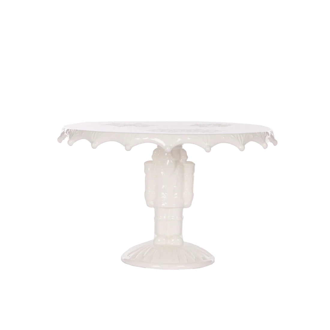 white gloss nutcracker cake stand