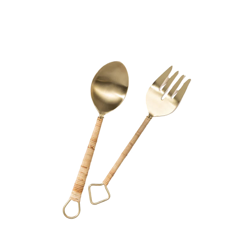 salad servers with rattan handles. Ideal as a gift or for when entertaining 