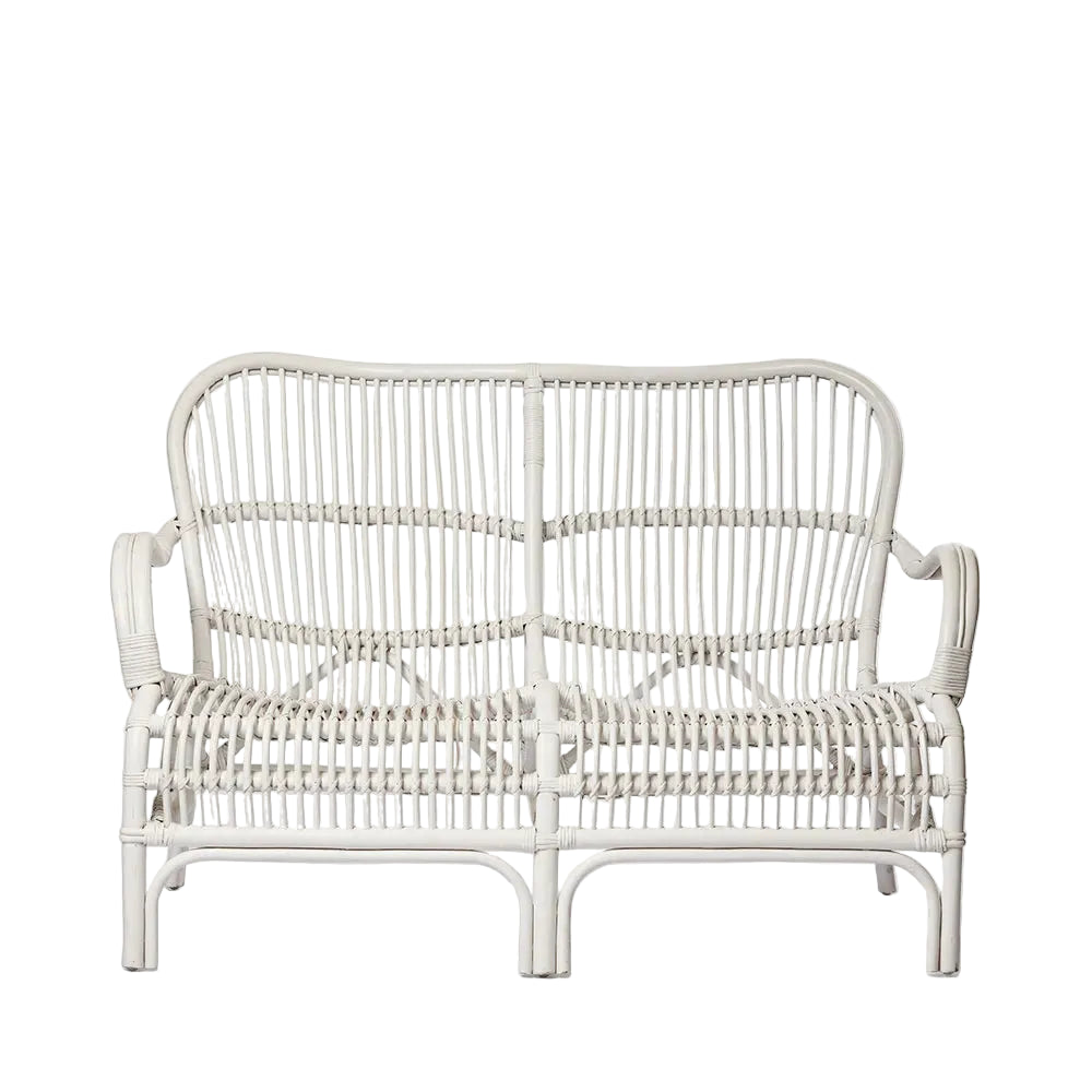 hamptons style white rattan two seater chair