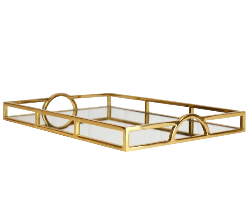 gold mirrored tray with arched handles