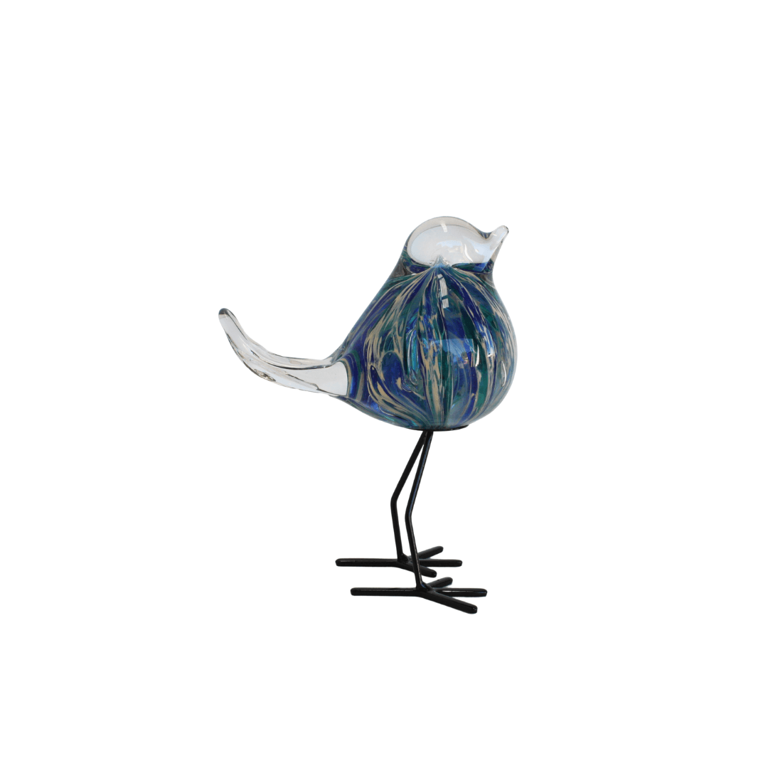 recycled glass bird figurine, handmade, hand blown, decorative piece