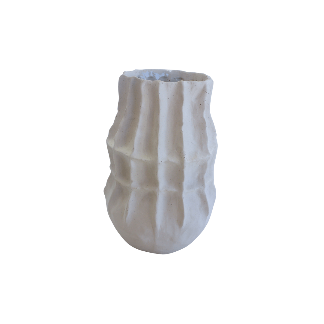 white rippled effect vase, semi gloss finish