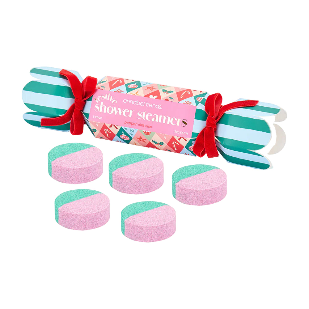 christmas shower steamers in christmas bon bon package, peppermint scent