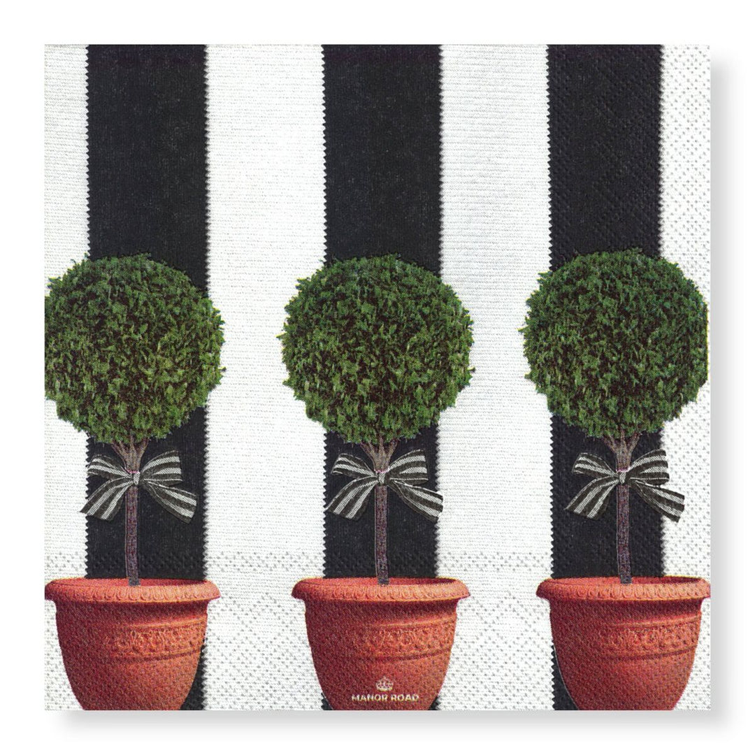 Topiary Napkins - Cocktail Black and white with topiary trees