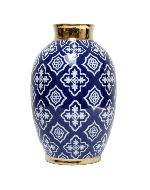 Moroccan Vase blue and white gold top