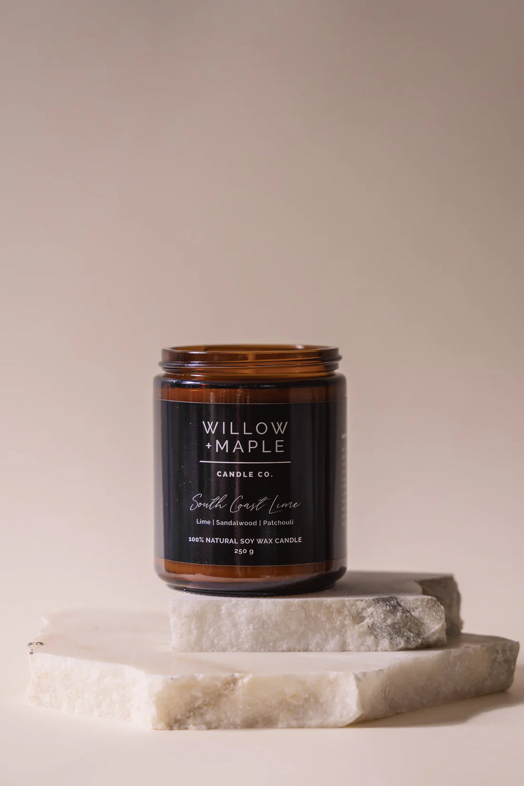 willow + maple 100% soy based natural candle in south coast lime fragrance